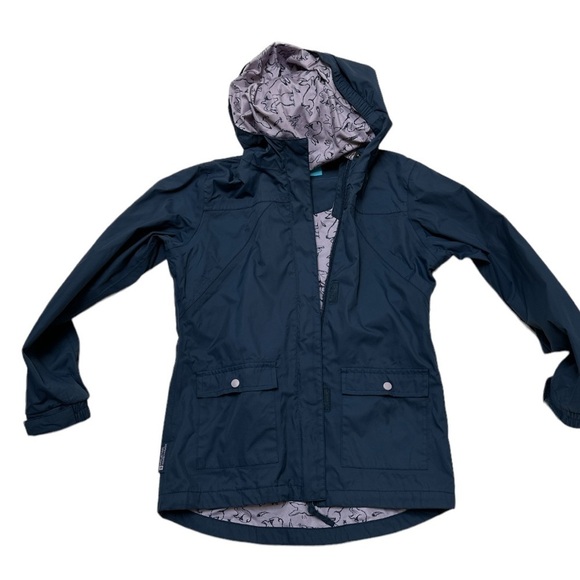 EUC Mountain Warehouse Navy Windbreaker, Hood Lavender Bunny Print Lining Zip Up - Picture 3 of 10